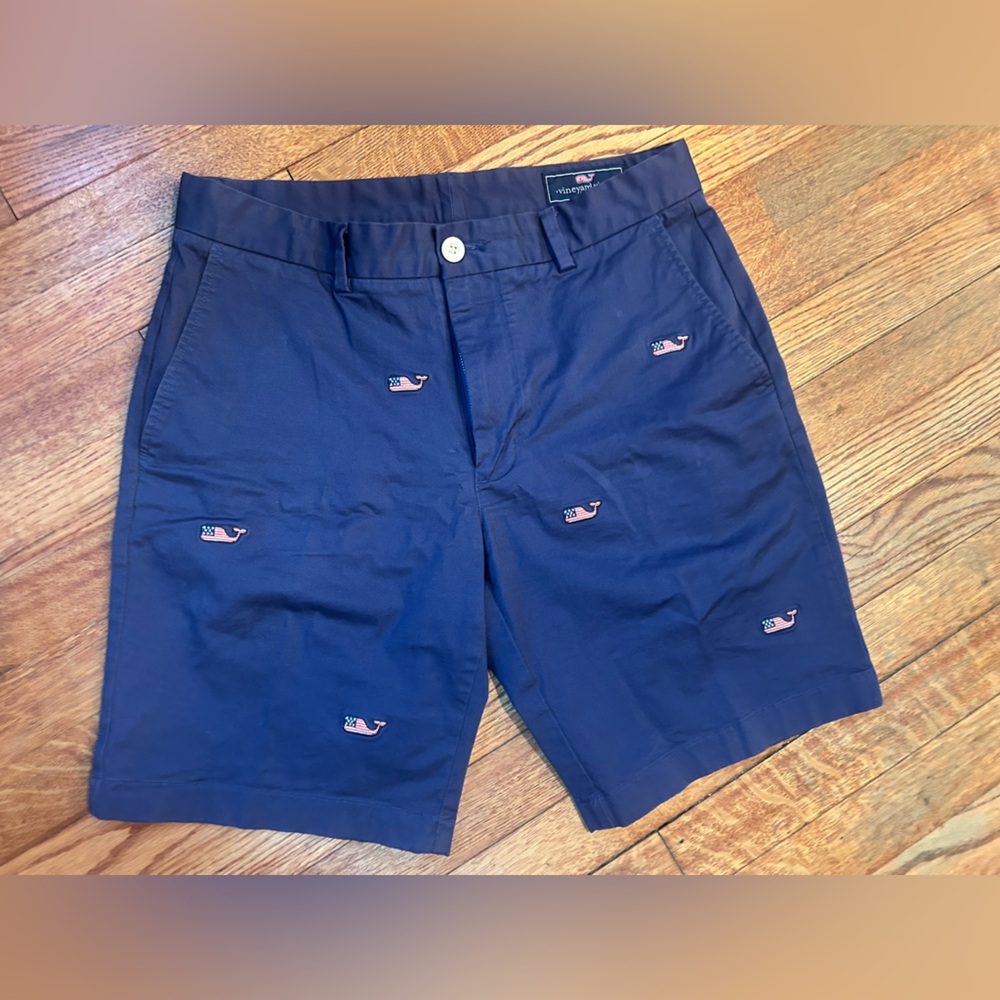Vineyard Vines Navy Blue Flat Front Shorts American Flag 🇺🇸 Whales size 30